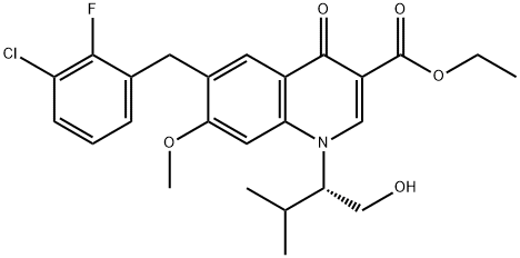 ethyl 6-(3-chloro-2-fluorobenzyl)-1-[(2S)-1-hydroxy-3-methylbutan-2-yl]-7-methoxy-4-oxo-1,4-dihydroquinoline-3-carboxylate Struktur