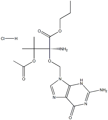 (2R)-3-(acetyloxy)-2-[(2-amino-6-oxo-6,9-dihydro-3H-purin-9-yl)methoxy]propyl (2S)-2-amino-3-methylbutanoate hydrochloride Struktur