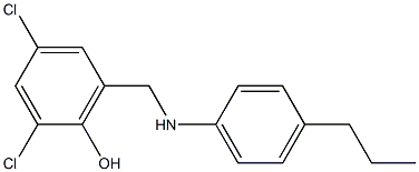 2,4-dichloro-6-{[(4-propylphenyl)amino]methyl}phenol Struktur