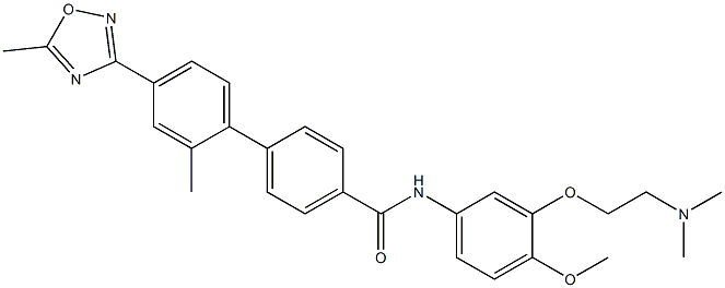 N-(3-(2-dimethylamino)ethoxy-4-methoxyphenyl)-2'-methyl-4'-(5-methyl-1,2,4-oxadiazol-3-yl)-(1,1'-biphenyl)-4-carboxamide Struktur