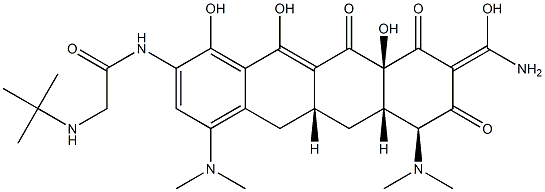 N-[(5aR,6aS,7S,9Z,10aS)-9-(amino-hydroxy-methylidene)-4,7-bis(dimethylamino)-1,10a,12-trihydroxy-8,10,11-trioxo-5a,6,6a,7-tetrahydro-5H-tetracen-2-yl]-2-(tert-butylamino)acetamide Struktur