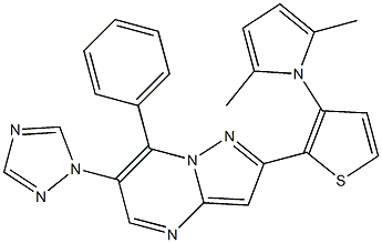 2-[3-(2,5-dimethyl-1H-pyrrol-1-yl)-2-thienyl]-7-phenyl-6-(1H-1,2,4-triazol-1-yl)pyrazolo[1,5-a]pyrimidine Struktur