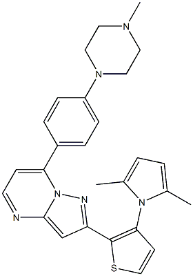 2-[3-(2,5-dimethyl-1H-pyrrol-1-yl)-2-thienyl]-7-[4-(4-methylpiperazino)phenyl]pyrazolo[1,5-a]pyrimidine Struktur