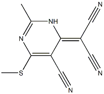 2-[5-cyano-2-methyl-6-(methylthio)-3,4-dihydropyrimidin-4-yliden]malononitrile Struktur