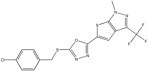 5-{5-[(4-chlorobenzyl)sulfanyl]-1,3,4-oxadiazol-2-yl}-1-methyl-3-(trifluoromethyl)-1H-thieno[2,3-c]pyrazole Struktur