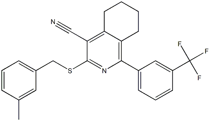 3-[(3-methylbenzyl)sulfanyl]-1-[3-(trifluoromethyl)phenyl]-5,6,7,8-tetrahydro-4-isoquinolinecarbonitrile Struktur