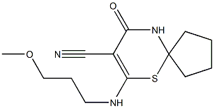 7-[(3-methoxypropyl)amino]-9-oxo-6-thia-10-azaspiro[4.5]dec-7-ene-8-carboni trile Struktur