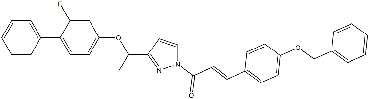 (E)-3-[4-(benzyloxy)phenyl]-1-(3-{1-[(2-fluoro[1,1'-biphenyl]-4-yl)oxy]ethyl}-1H-pyrazol-1-yl)-2-propen-1-one Struktur