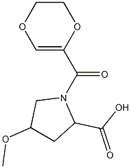 1-(5,6-dihydro-1,4-dioxin-2-ylcarbonyl)-4-methoxypyrrolidine-2-carboxylic acid Struktur