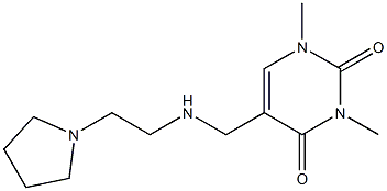 1,3-dimethyl-5-({[2-(pyrrolidin-1-yl)ethyl]amino}methyl)-1,2,3,4-tetrahydropyrimidine-2,4-dione Struktur