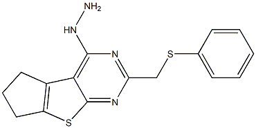 4-hydrazino-2-[(phenylthio)methyl]-6,7-dihydro-5H-cyclopenta[4,5]thieno[2,3-d]pyrimidine Struktur