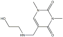 5-{[(2-hydroxyethyl)amino]methyl}-1,3-dimethyl-1,2,3,4-tetrahydropyrimidine-2,4-dione Struktur