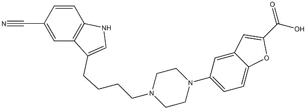 5-[4-[4-(5-Cyano-1H-indol-3-yl)butyl]-1-piperazinyl]benzofuran-2-carboxylic acid Struktur