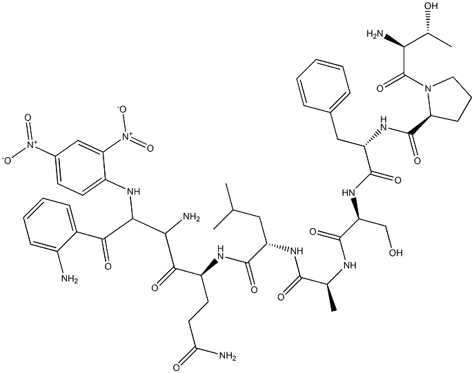 2-aminobenzoyl-threonyl-prolyl-phenylalanyl-seryl-alanyl-leucyl-glutaminyl-N-(2,4-dinitrophenyl)ethylenediamine Struktur