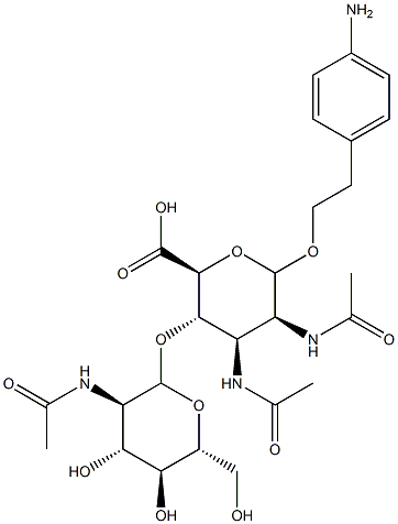 2-(4-aminophenyl)ethyl 4-O-(2-acetamido-2-deoxyglucopyranosyl)-2,3-diacetamido-2,3-dideoxymannopyranoside uronate Struktur