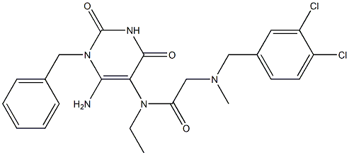 N-(6-amino-1-benzyl-2,4-dioxo-pyrimidin-5-yl)-2-[(3,4-dichlorophenyl)methyl-methyl-amino]-N-ethyl-acetamide Struktur