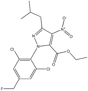 1-[2,6-DICHLORO-4-(FLUOROMETHYL)PHENYL]-3-(2-METHYLPROPYL)-4-NITRO-1H-PYRAZOLE-5-CARBOXYLIC ACID ETHYL ESTER Struktur