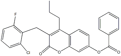 3-(2-chloro-6-fluorobenzyl)-2-oxo-4-propyl-2H-chromen-7-yl benzoate Struktur