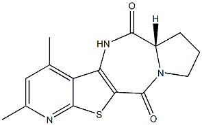 (6aS)-2,4-dimethyl-6a,7,8,9-tetrahydro-6H-pyrido[3',2':4,5]thieno[3,2-e]pyrrolo[1,2-a][1,4]diazepine-6,11(5H)-dione Struktur