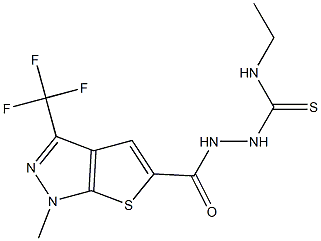 N-ethyl-2-{[1-methyl-3-(trifluoromethyl)-1H-thieno[2,3-c]pyrazol-5-yl]carbonyl}-1-hydrazinecarbothioamide Struktur