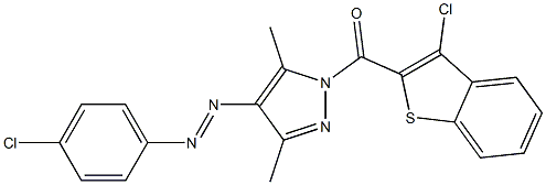 (3-chlorobenzo[b]thiophen-2-yl){4-[2-(4-chlorophenyl)diaz-1-enyl]-3,5-dimethyl-1H-pyrazol-1-yl}methanone Struktur