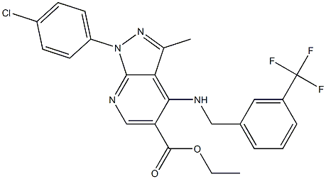 ethyl 1-(4-chlorophenyl)-3-methyl-4-{[3-(trifluoromethyl)benzyl]amino}-1H-pyrazolo[3,4-b]pyridine-5-carboxylate Struktur