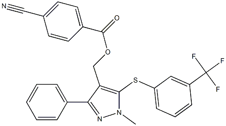 (1-methyl-3-phenyl-5-{[3-(trifluoromethyl)phenyl]sulfanyl}-1H-pyrazol-4-yl)methyl 4-cyanobenzenecarboxylate Struktur