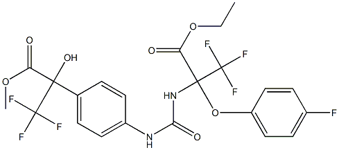 methyl 2-{4-[({[1-(ethoxycarbonyl)-2,2,2-trifluoro-1-(4-fluorophenoxy)ethyl]amino}carbonyl)amino]phenyl}-3,3,3-trifluoro-2-hydroxypropanoate Struktur