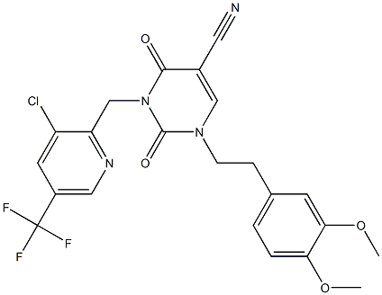 3-{[3-chloro-5-(trifluoromethyl)-2-pyridinyl]methyl}-1-(3,4-dimethoxyphenethyl)-2,4-dioxo-1,2,3,4-tetrahydro-5-pyrimidinecarbonitrile Struktur