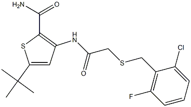 5-(tert-butyl)-3-({2-[(2-chloro-6-fluorobenzyl)thio]acetyl}amino)thiophene-2-carboxamide Struktur