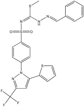 N1-[(2-benzylidenehydrazino)(methylthio)methylidene]-4-[5-(2-thienyl)-3-(trifluoromethyl)-1H-pyrazol-1-yl]benzene-1-sulfonamide Struktur