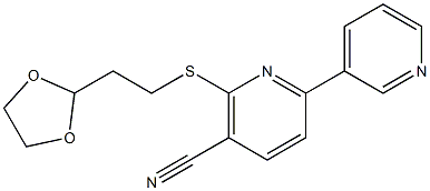 6-{[2-(1,3-dioxolan-2-yl)ethyl]thio}-2,3'-bipyridine-5-carbonitrile Struktur