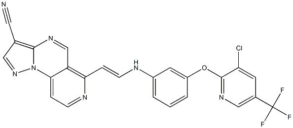 6-[2-(3-{[3-chloro-5-(trifluoromethyl)-2-pyridinyl]oxy}anilino)vinyl]pyrazolo[1,5-a]pyrido[3,4-e]pyrimidine-3-carbonitrile Struktur