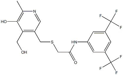 N1-[3,5-di(trifluoromethyl)phenyl]-2-({[5-hydroxy-4-(hydroxymethyl)-6-methyl-3-pyridyl]methyl}thio)acetamide Struktur