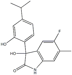 5-fluoro-3-hydroxy-3-(2-hydroxy-4-isopropylphenyl)-6-methyl-1,3-dihydro-2H-indol-2-one Struktur