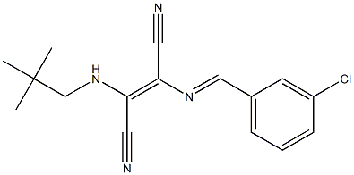 2-[(3-chlorobenzylidene)amino]-3-(neopentylamino)but-2-enedinitrile Struktur