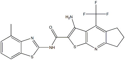 3-amino-N-(4-methyl-1,3-benzothiazol-2-yl)-4-(trifluoromethyl)-6,7-dihydro-5H-cyclopenta[b]thieno[3,2-e]pyridine-2-carboxamide Struktur