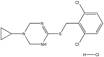 3-cyclopropyl-6-[(2,6-dichlorobenzyl)thio]-1,2,3,4-tetrahydro-1,3,5-triazine hydrochloride Struktur