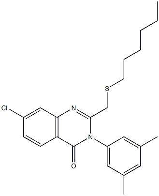 7-chloro-3-(3,5-dimethylphenyl)-2-[(hexylsulfanyl)methyl]-4(3H)-quinazolinone Struktur