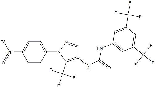 N-[3,5-di(trifluoromethyl)phenyl]-N'-[1-(4-nitrophenyl)-5-(trifluoromethyl)-1H-pyrazol-4-yl]urea Struktur