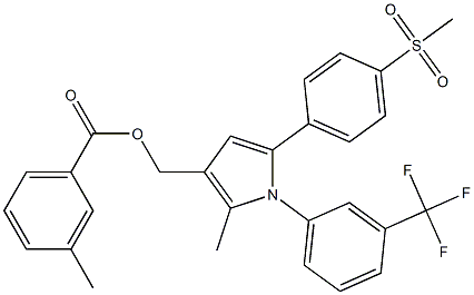 {2-methyl-5-[4-(methylsulfonyl)phenyl]-1-[3-(trifluoromethyl)phenyl]-1H-pyrrol-3-yl}methyl 3-methylbenzenecarboxylate Struktur