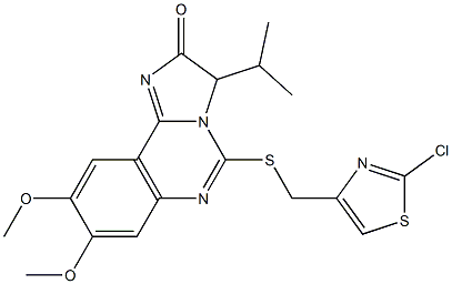 5-{[(2-chloro-1,3-thiazol-4-yl)methyl]sulfanyl}-3-isopropyl-8,9-dimethoxyimidazo[1,2-c]quinazolin-2(3H)-one Struktur