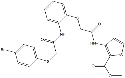 methyl 3-[(2-{[2-({2-[(4-bromophenyl)sulfanyl]acetyl}amino)phenyl]sulfanyl}acetyl)amino]-2-thiophenecarboxylate Struktur