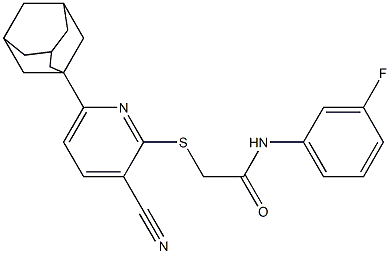 2-{[6-(1-adamantyl)-3-cyano-2-pyridinyl]sulfanyl}-N-(3-fluorophenyl)acetamide Struktur