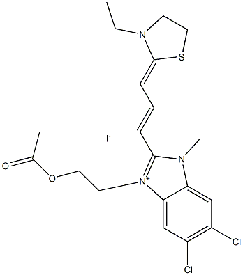 3-(2-ACETOXYETHYL)-5,6-DICHLORO-2-[3-(3-ETHYL-2-THIAZOLIDINYLIDENE)-1-PROPENYL]-1-METHYLBENZIMIDAZOLIUM IODIDE Struktur