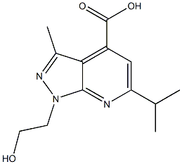 1-(2-hydroxyethyl)-6-isopropyl-3-methyl-1H-pyrazolo[3,4-b]pyridine-4-carboxylic acid Struktur