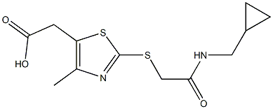 2-[2-({[(cyclopropylmethyl)carbamoyl]methyl}sulfanyl)-4-methyl-1,3-thiazol-5-yl]acetic acid Struktur