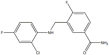 3-{[(2-chloro-4-fluorophenyl)amino]methyl}-4-fluorobenzamide Struktur