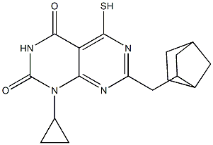 7-(bicyclo[2.2.1]hept-2-ylmethyl)-1-cyclopropyl-5-mercaptopyrimido[4,5-d]pyrimidine-2,4(1H,3H)-dione Struktur