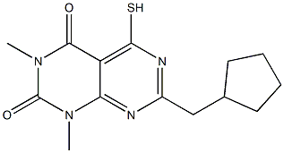 7-(cyclopentylmethyl)-5-mercapto-1,3-dimethylpyrimido[4,5-d]pyrimidine-2,4(1H,3H)-dione Struktur